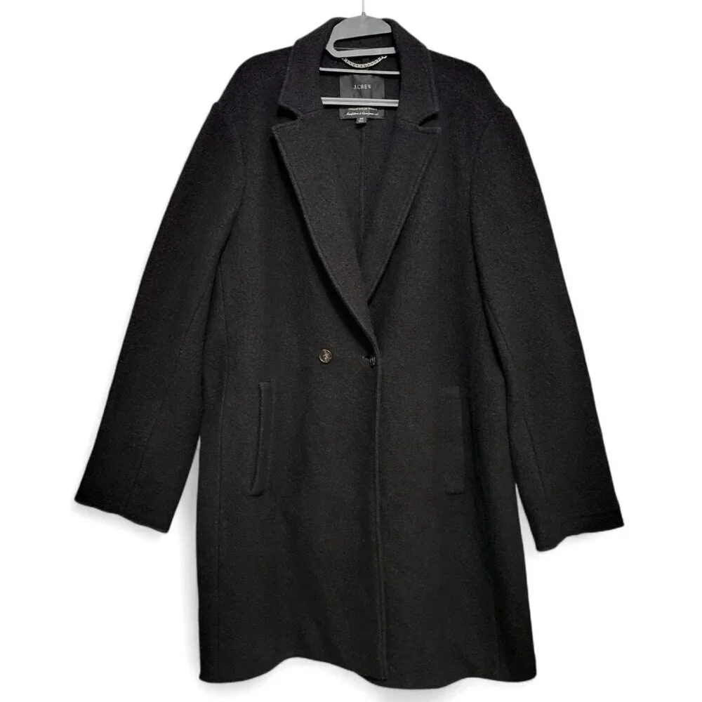 J. Crew Daphne Topcoat Italian Boiled Wool Black Coat